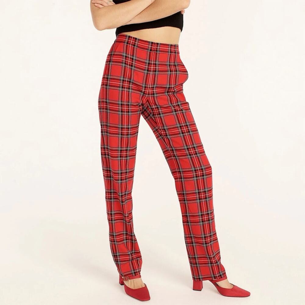 J.Crew Kallie Tartan Straight Pant Red Black Plaid Size 2